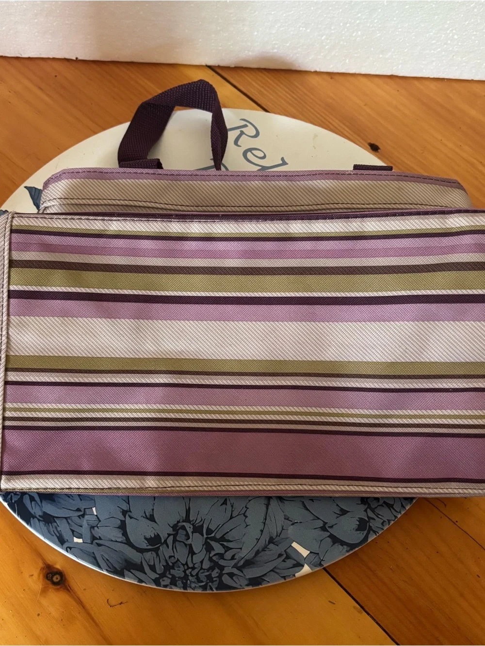 Thirty-One Small All In One Organizer Mini Utility Tote Purple Stripe